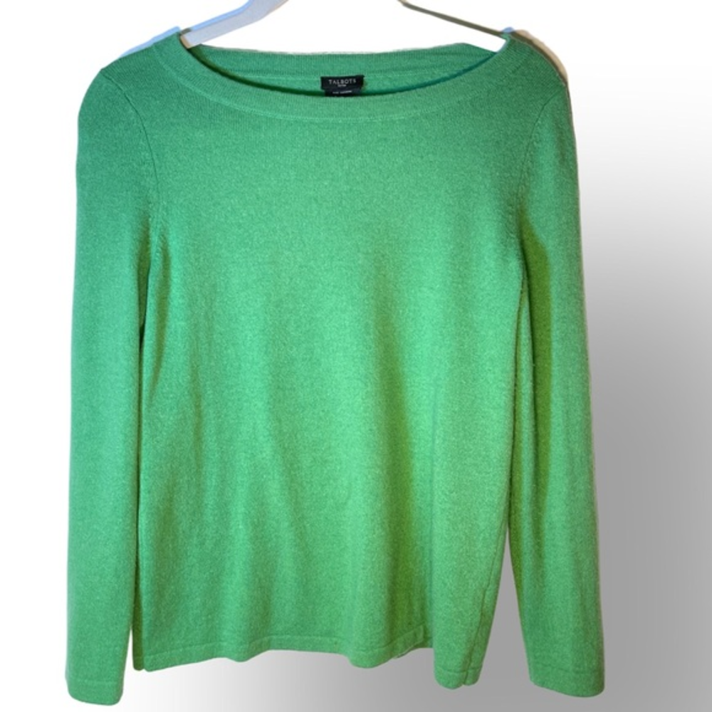 Talbots Pure Cashmere‎ Crewneck Kelly Green Long Sleeve Sweater Petite L
